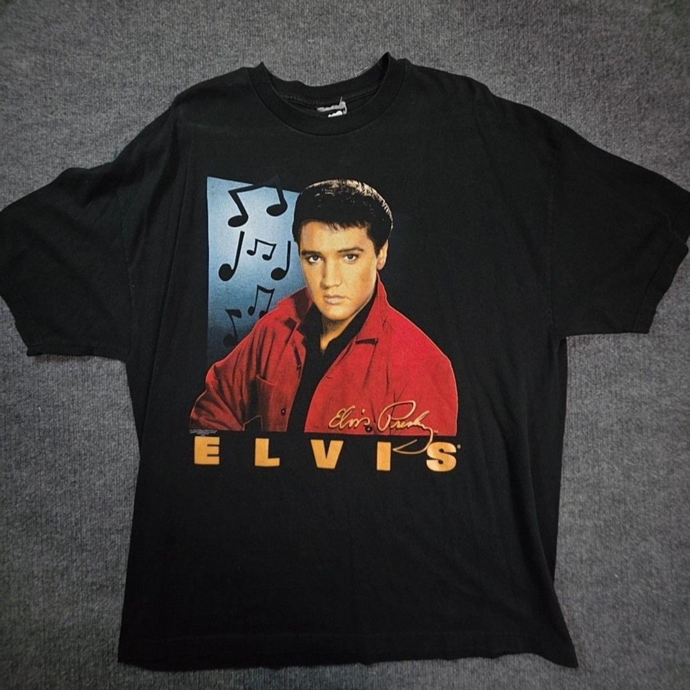 Elvis Presley Shirt Mens XL Black Portrait Graphic Tee T-Shirt Music Rock